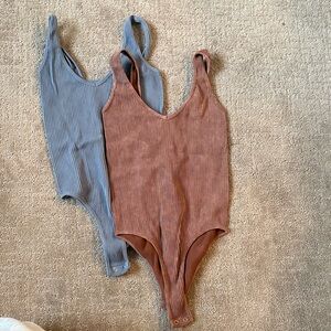 Aura Ribbed Bodysuit Set - Blue and Brown